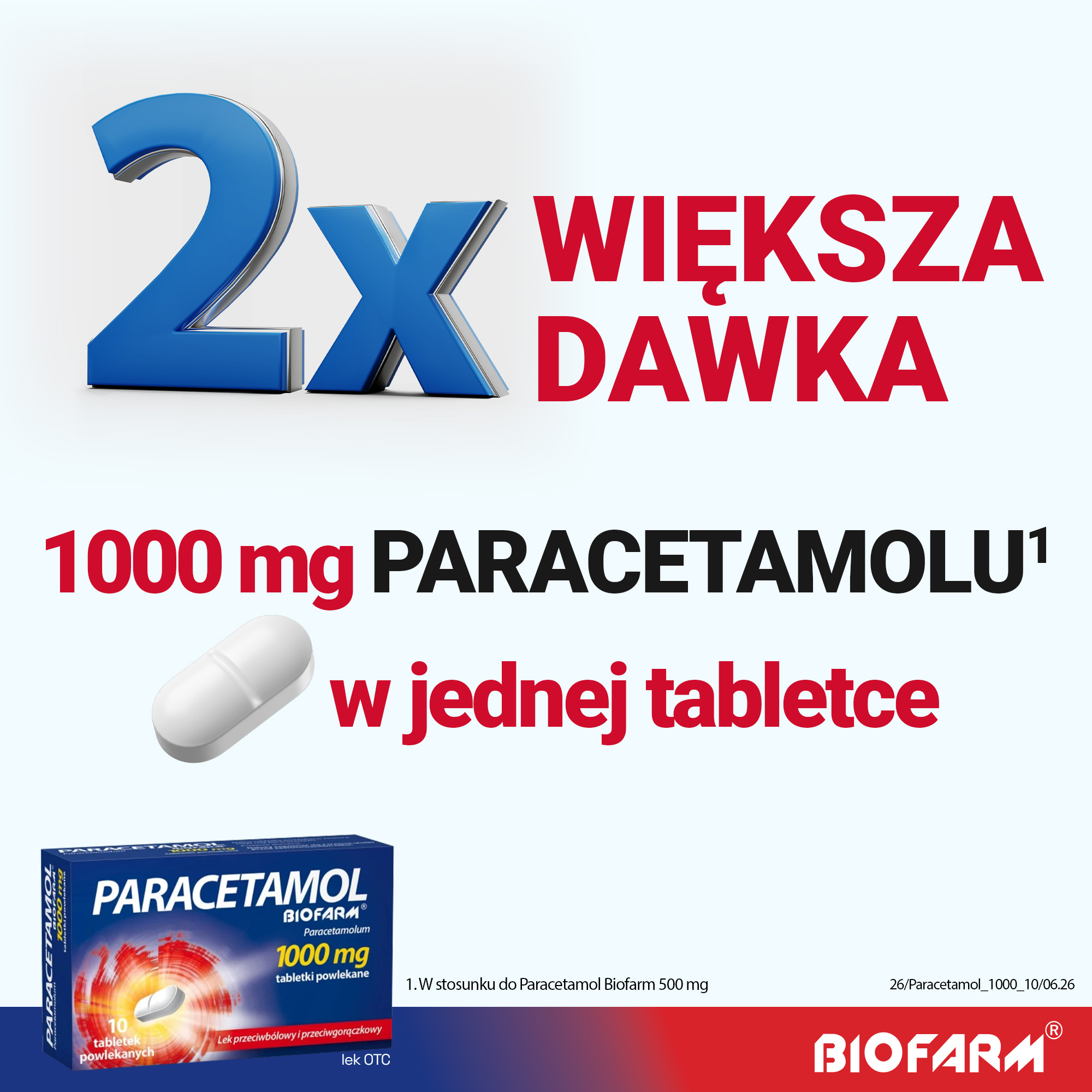 Paracetamol Biofarm, 1000 mg, tabletki powlekane, 10 sztuk