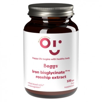 BEGGS Diglicynian żelaza 20 mg z ekstraktem z dzikiej róży, 100 kapsułek