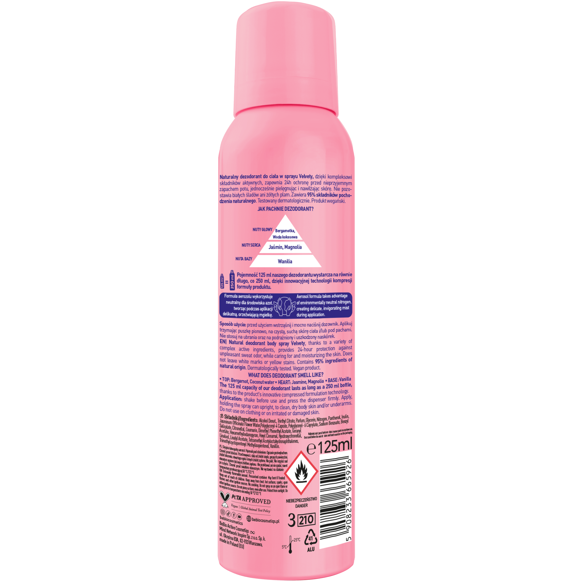 BeBIO Start your active day Naturalny dezodorant w sprayu Velvety, 125 ml