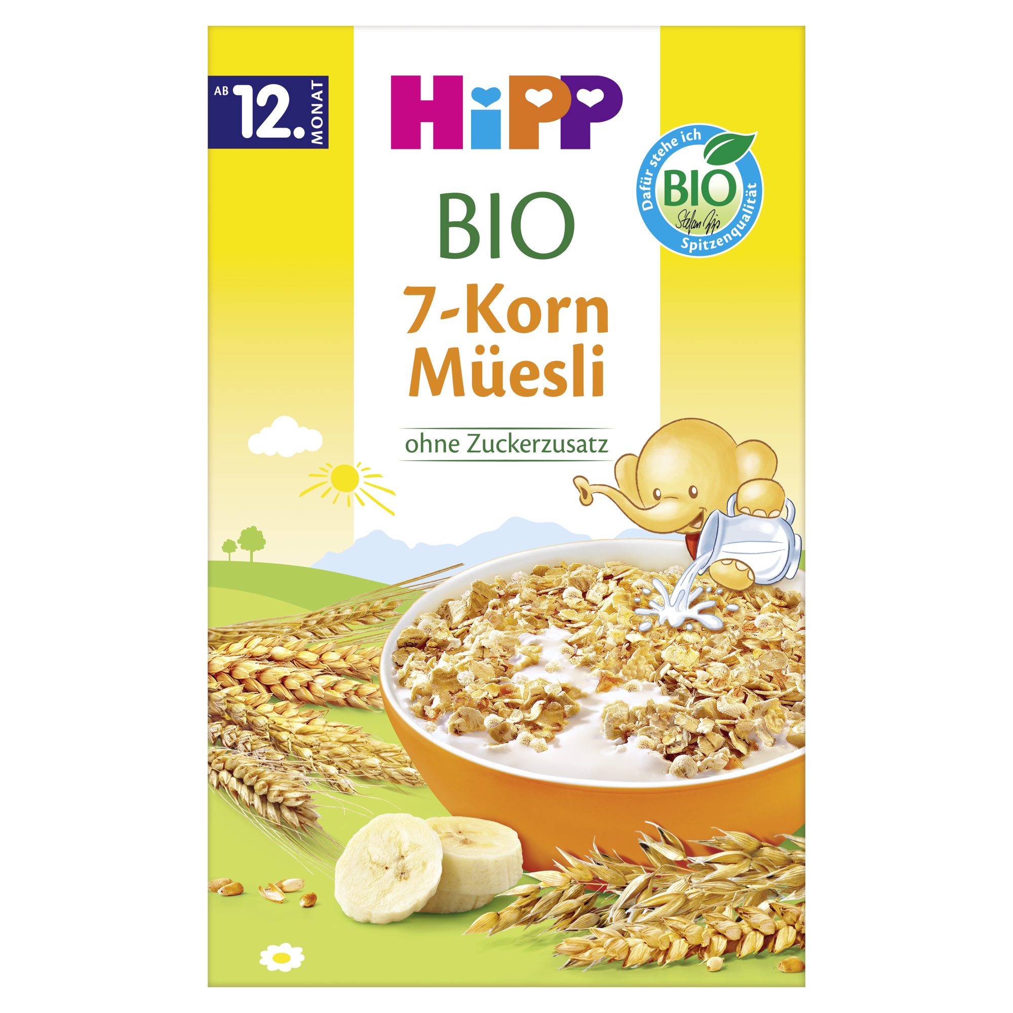 HiPP BIO od pokoleń, Musli 7 zbóż z bananami, od 12. m-ca, 200 g, cena, opinie, właściwości zdjęcie
