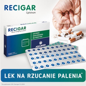 Recigar 1,5 mg, leczenie uzależnienia od nikotyny, tabletki, 100 sztuk