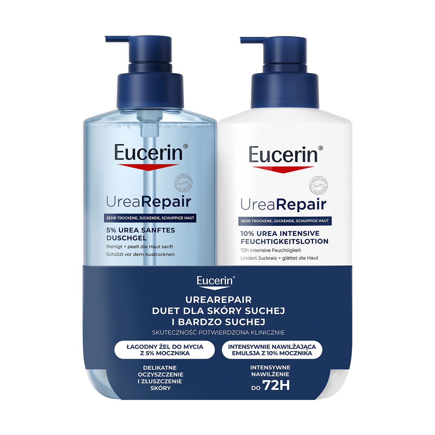 Eucerin UreaRepair Łagodny żel do mycia z 5% Mocznikiem + Emulsja z 10% Mocznikiem, 2 x 400 ml  zdjęcie