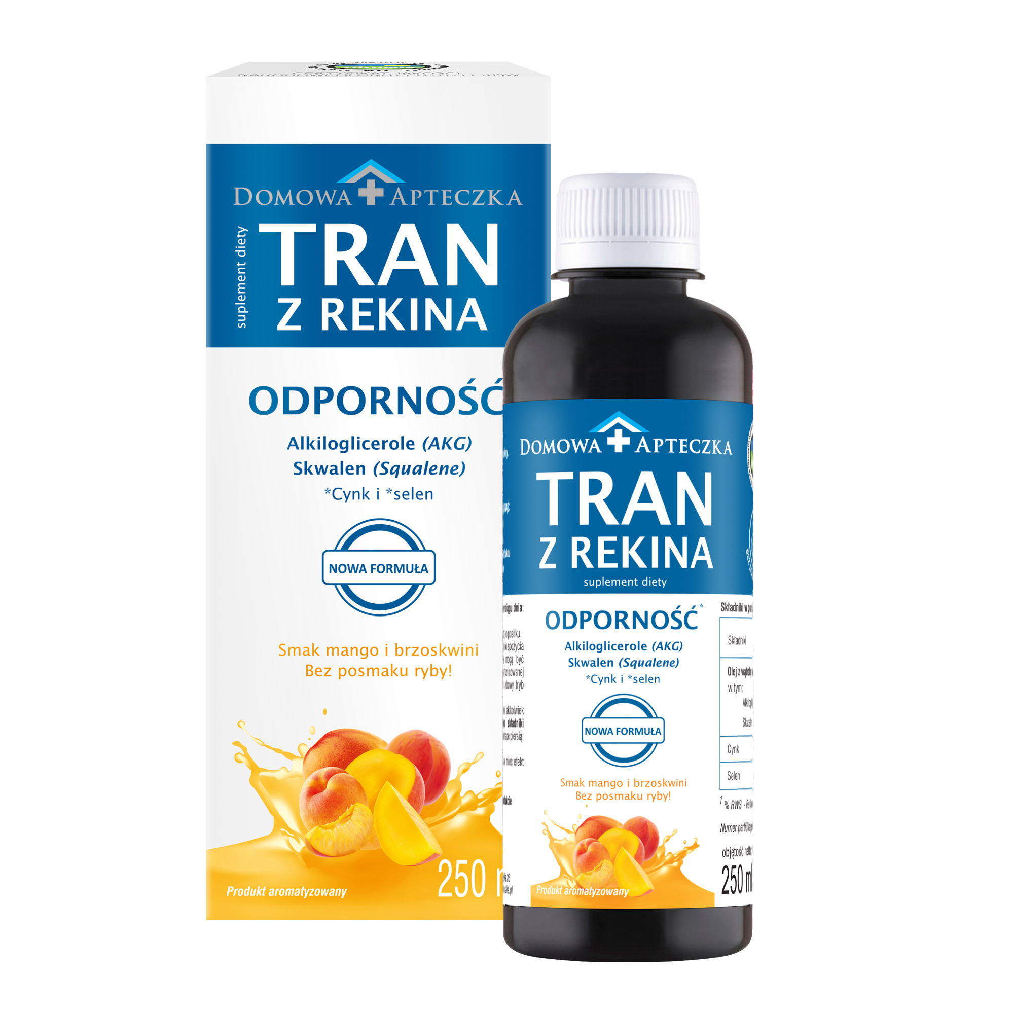 Domowa Apteczka Tran z rekina o smaku mango i brzoskwinia 250 ml zdjęcie