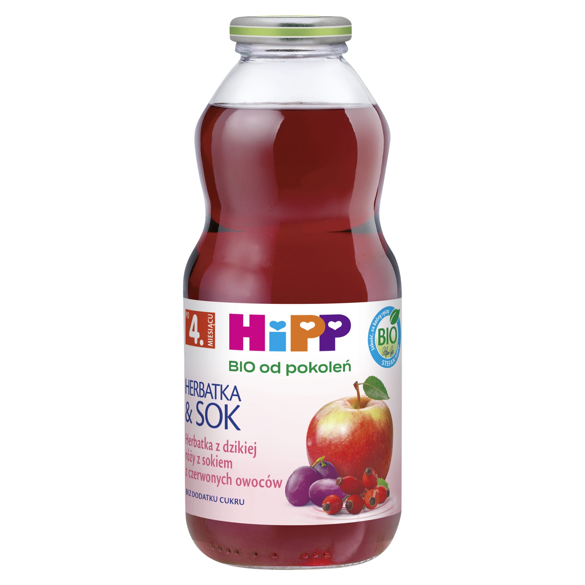 HiPP BIO Herbatka & Sok Bio z dzikiej róży z sokiem z czerwonych owoców po 4 miesiącu - 500 ml zdjęcie