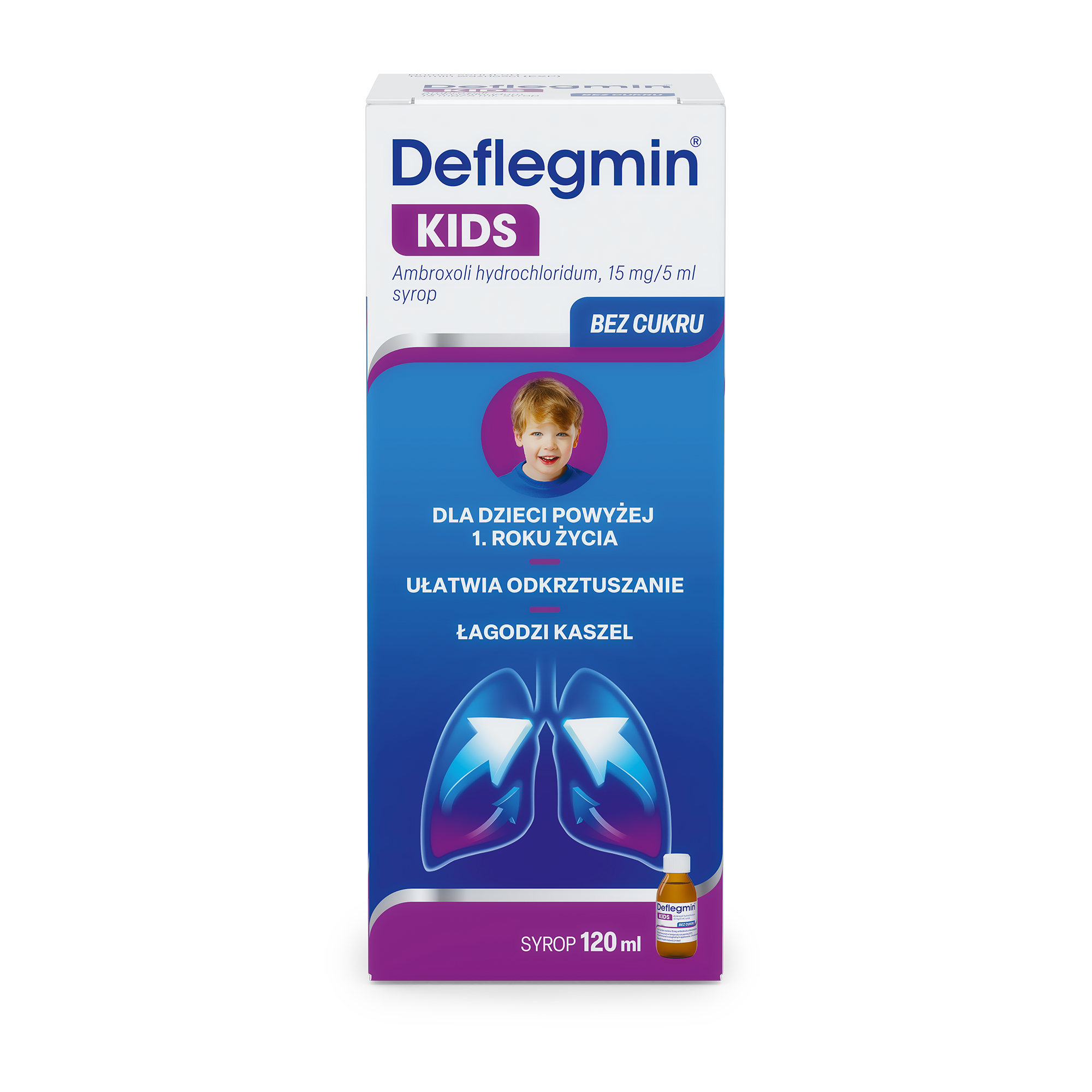 Deflegmin Kids, 15 mg/5 ml, syrop dla dzieci, 120 ml  zdjęcie