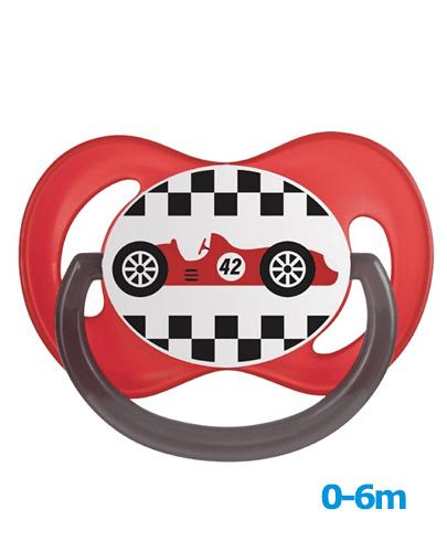 CANPOL BABIES RACING Smoczek silikonowy symetryczny 0-6m 22/571 czerwony - 1 szt. - cena, właściwości, opinie  zdjęcie