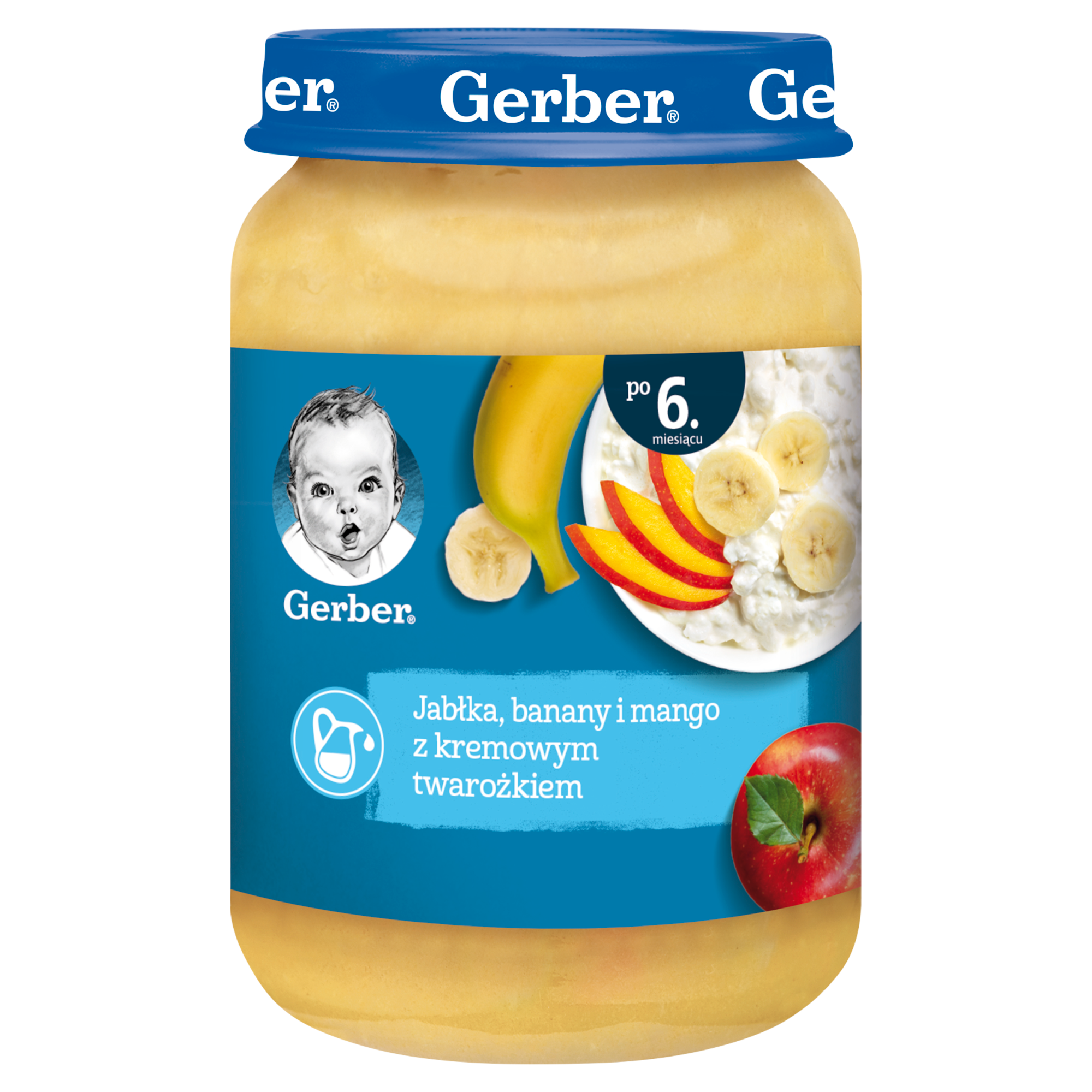 Gerber Deser jabłka banany i mango z delikatnym twarożkiem dla niemowląt po 6 miesiącu, 190 g zdjęcie